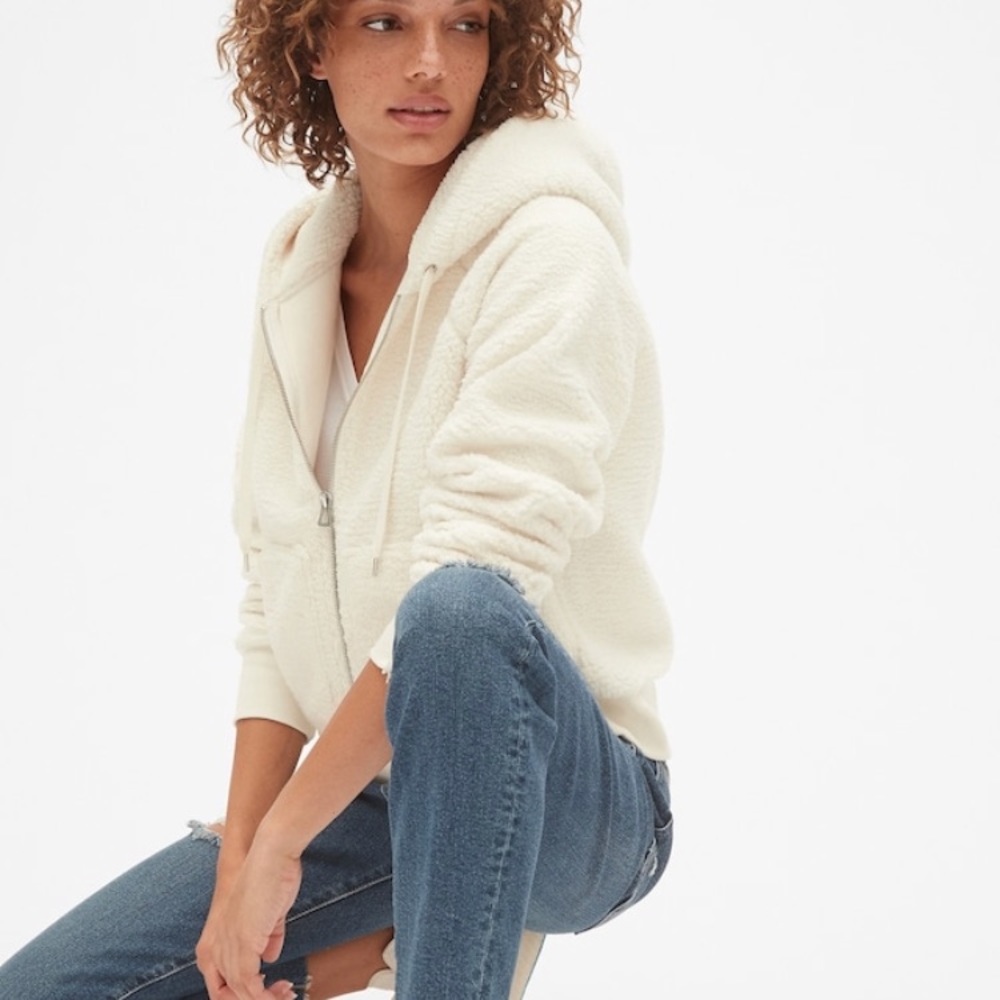 Gap small petite white Sherpa teddy full zip hoody